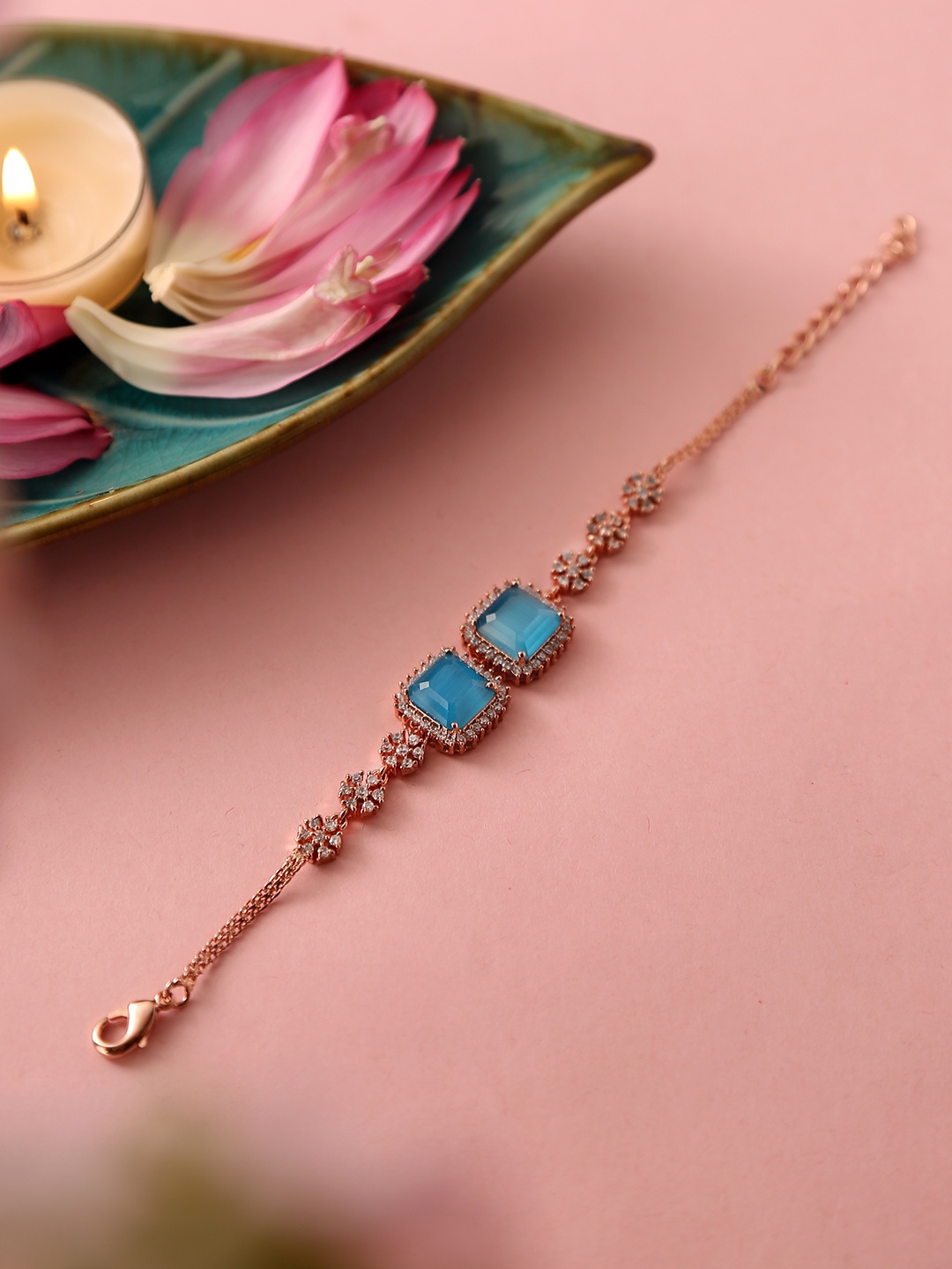 

Voylla Women Rose Gold & Blue Brass Rose Gold-Plated Link Bracelet