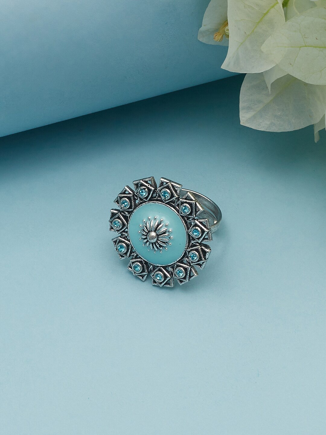 

Voylla Silver-Plated Blue Stone-Studded Ring