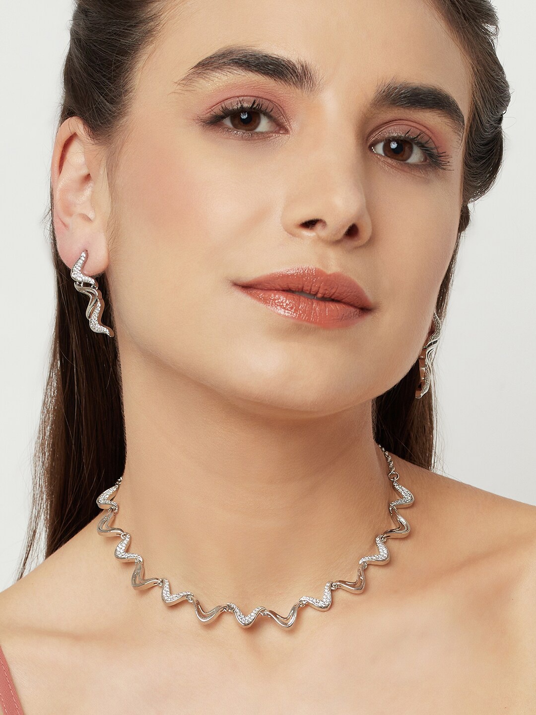 Voylla Silver- Plated CZ Studded Jewellery Set