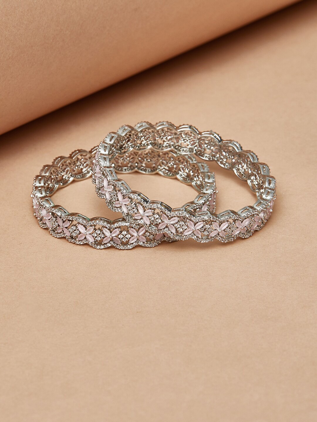 

Voylla Women Silver-Toned & Pink Brass Rhodium-Plated Bangle-Style Bracelet