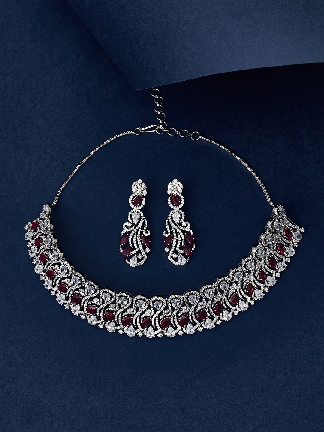 

Voylla Rhodium-Plated Pink & White CZ Stone-Studded Jewellery Set