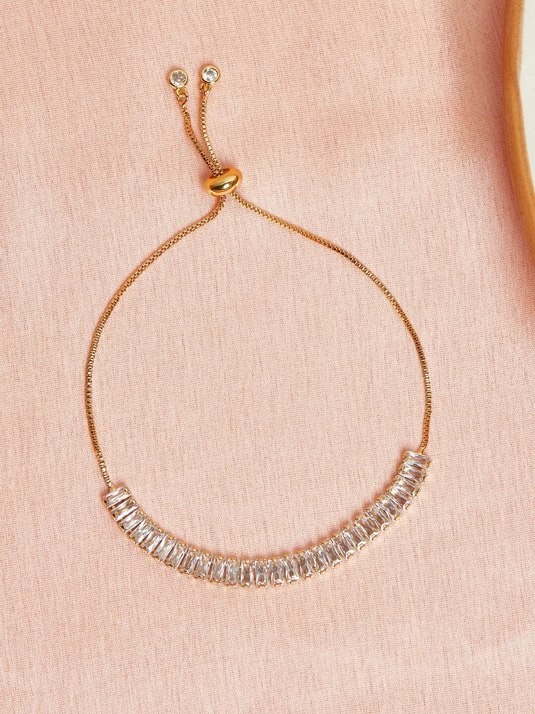 

Voylla Women Gold Toned Gold Plated CZ Studded Brass Chain Bracelet