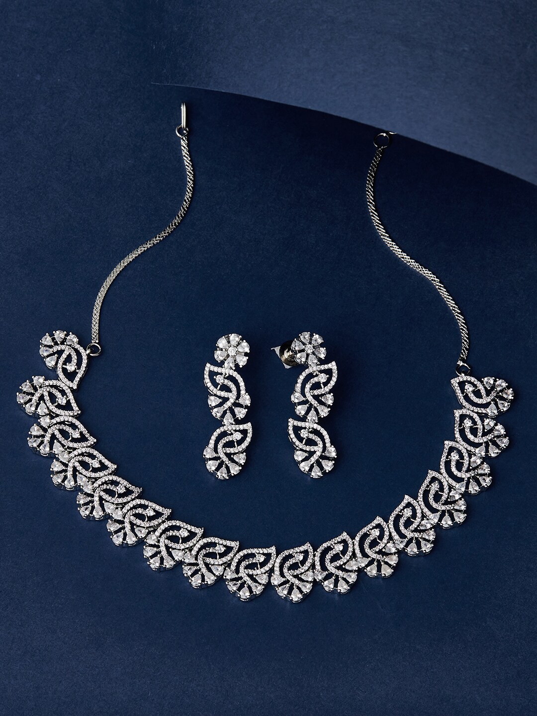 

Voylla Women Silver-Plated & White CZ Studded Jewellery Set