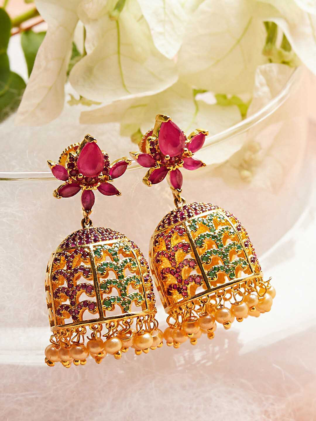 

Voylla Gold-Toned Circular Jhumkas Earrings