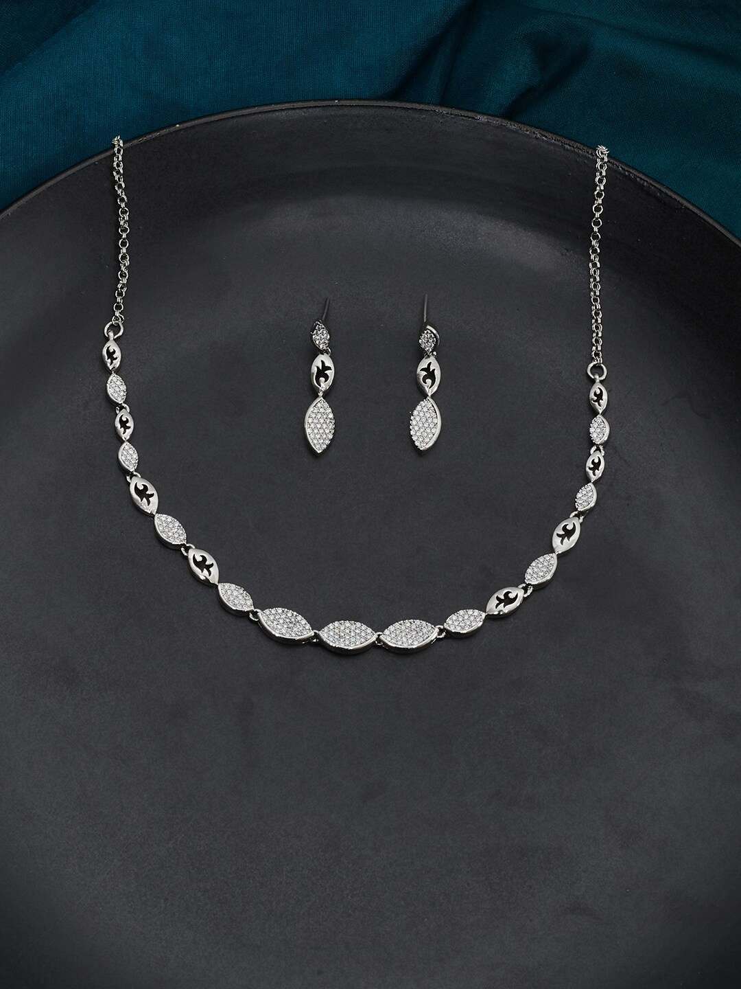 

Voylla Silver-Plated CZ Studded Jewellery Set
