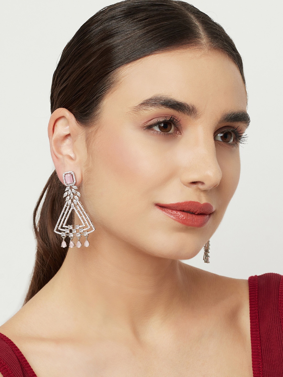 

Voylla Women Silver-Toned & Purple Contemporary Drop Earrings