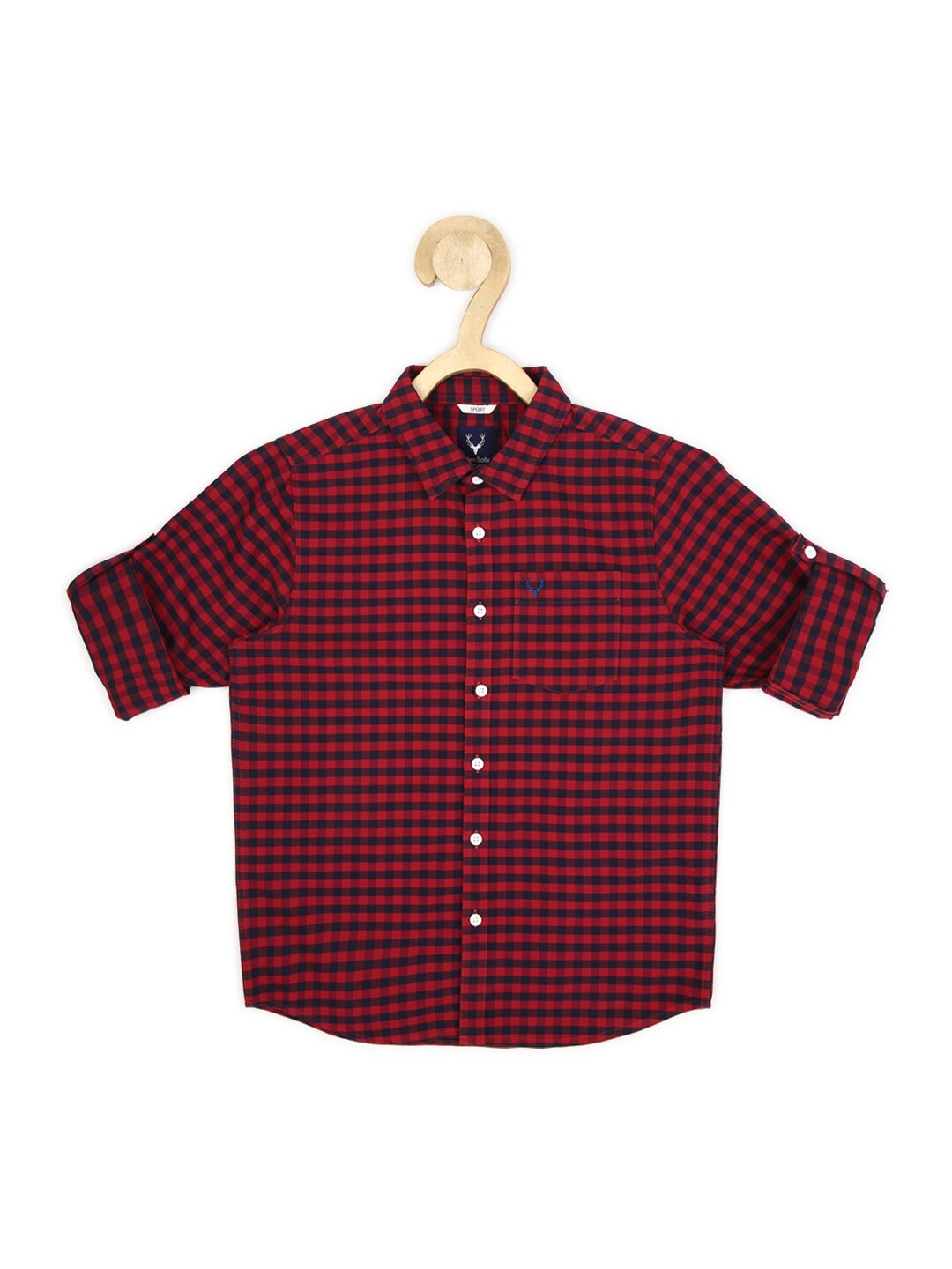 

Allen Solly Junior Boys Red Slim Fit Checked Pure Cotton Casual Shirt