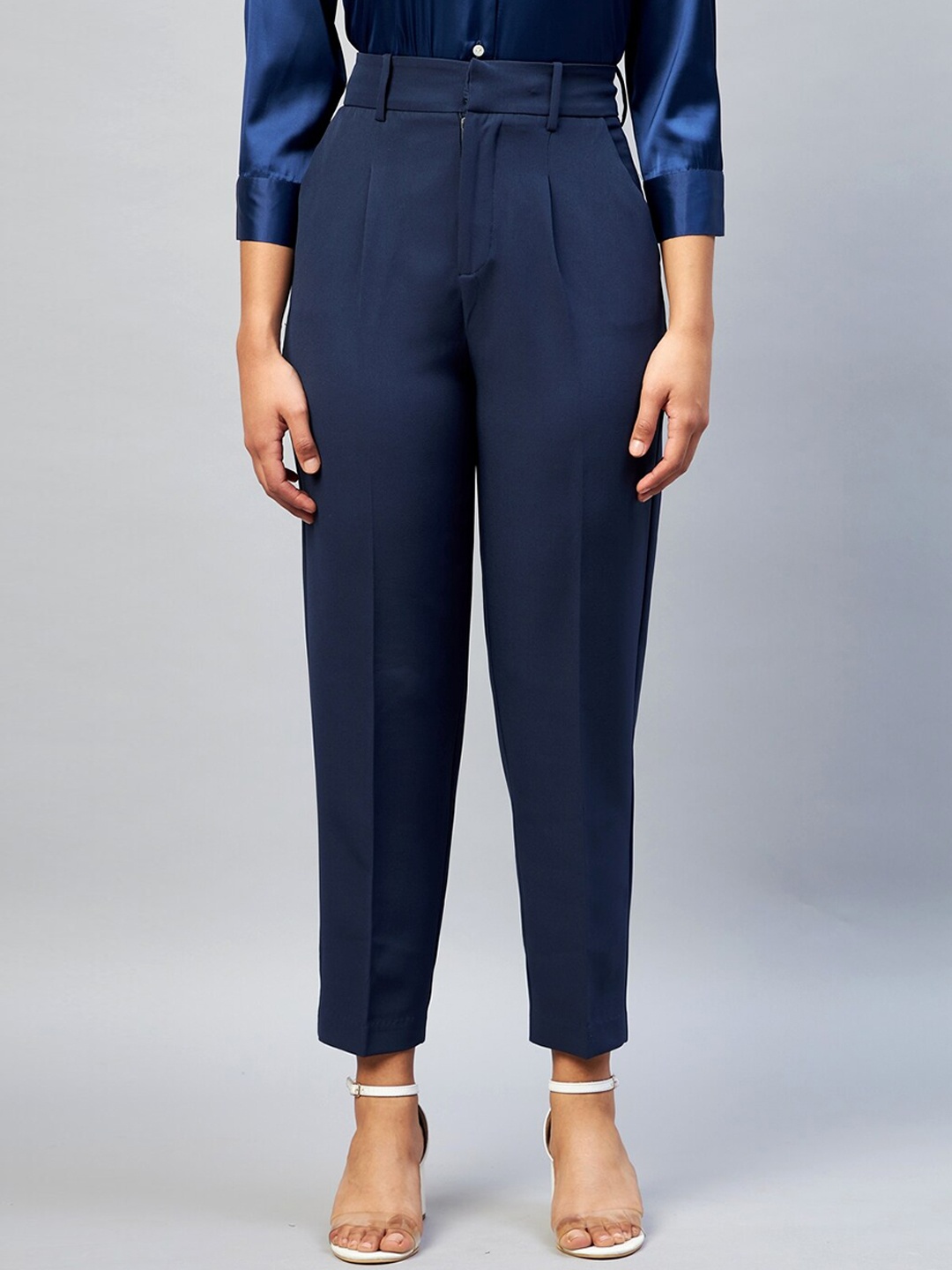 

DELAN Women Navy Blue Relaxed Slim Fit High-Rise Easy Wash Trousers