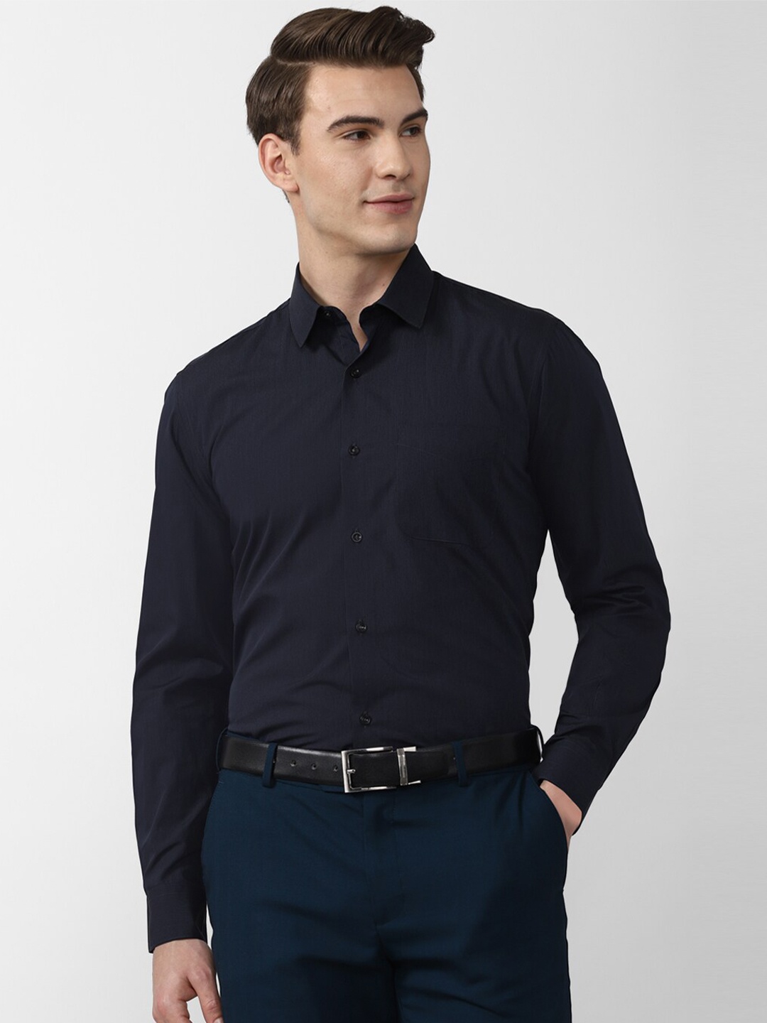 

Peter England Men Navy Blue Formal Shirt