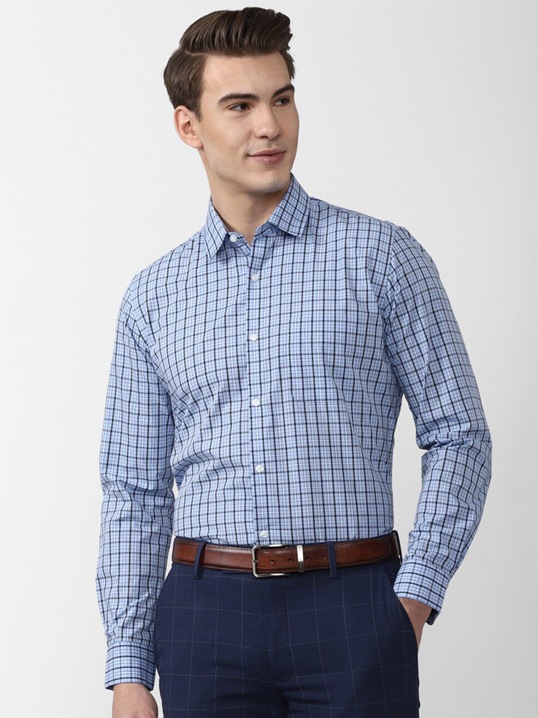 

Peter England Men Blue Checked Formal Shirt