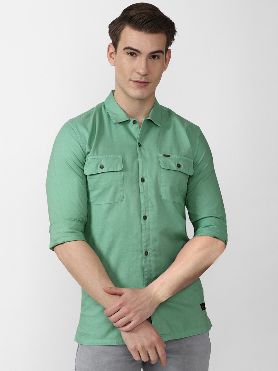 

Peter England Casuals Men Green Slim Fit Casual Shirt