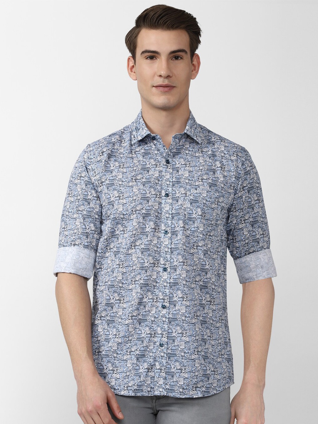 Peter England Casuals Men Blue Slim Fit Printed Casual Shirt