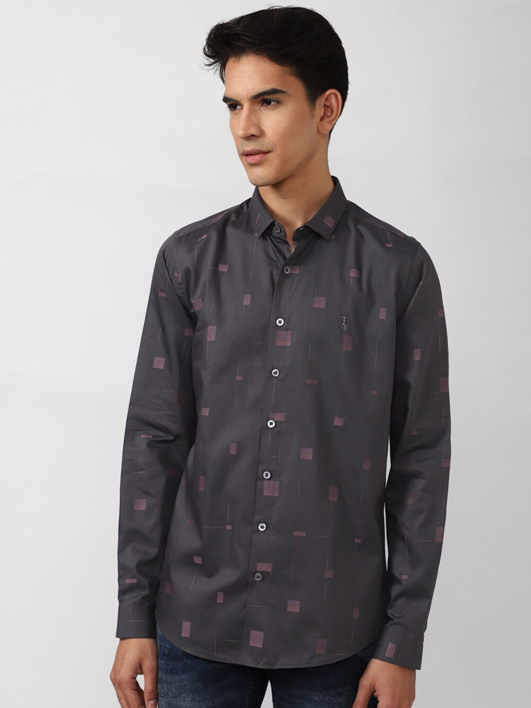 

SIMON CARTER LONDON Men Grey Slim Fit Printed Casual Shirt