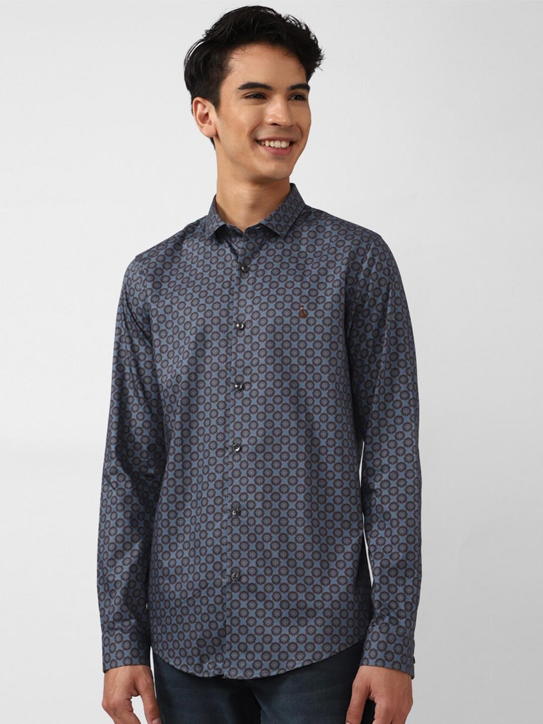 

SIMON CARTER LONDON Men Grey Slim Fit Printed Casual Shirt