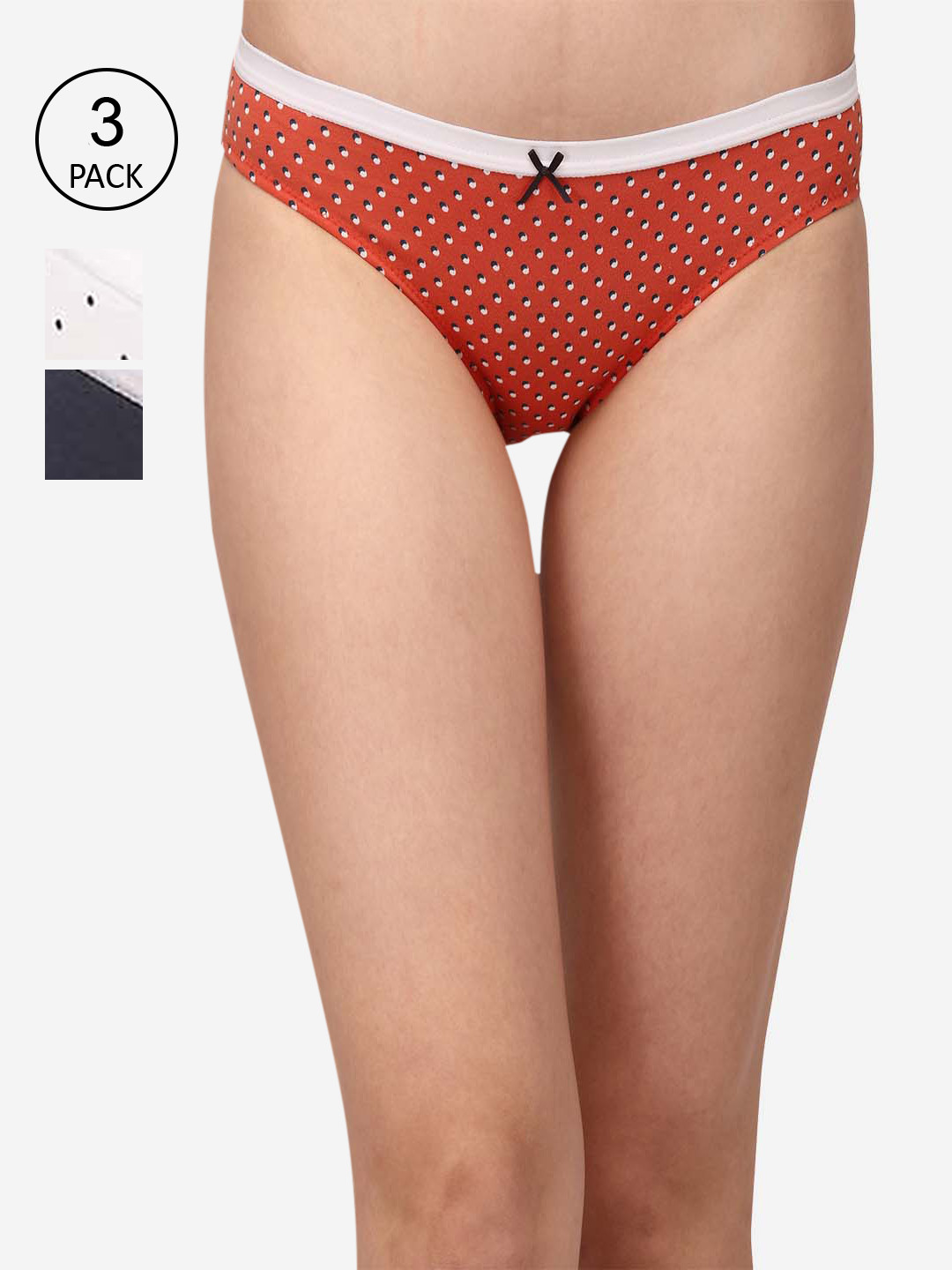 

SOIE Women Mid Rise Medium Coverage Solid and Printed Cotton Stretch Briefs (Pack of 3), Red