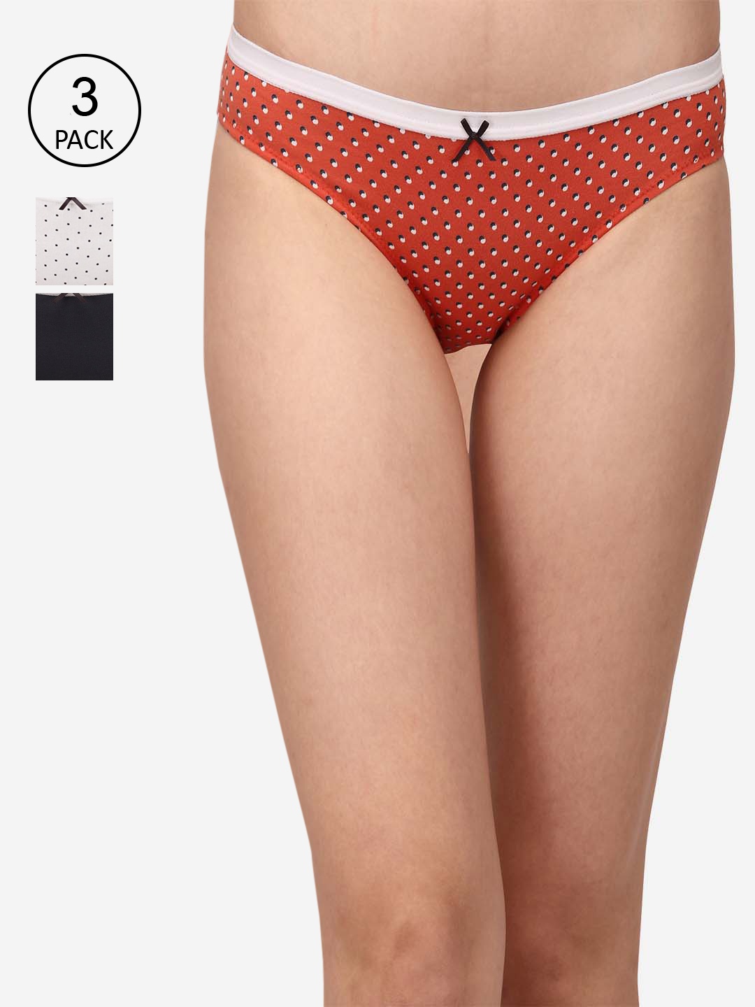 SOIE Women Mid Rise Medium Coverage Solid and Printed Cotton Stretch Brief Panty, White