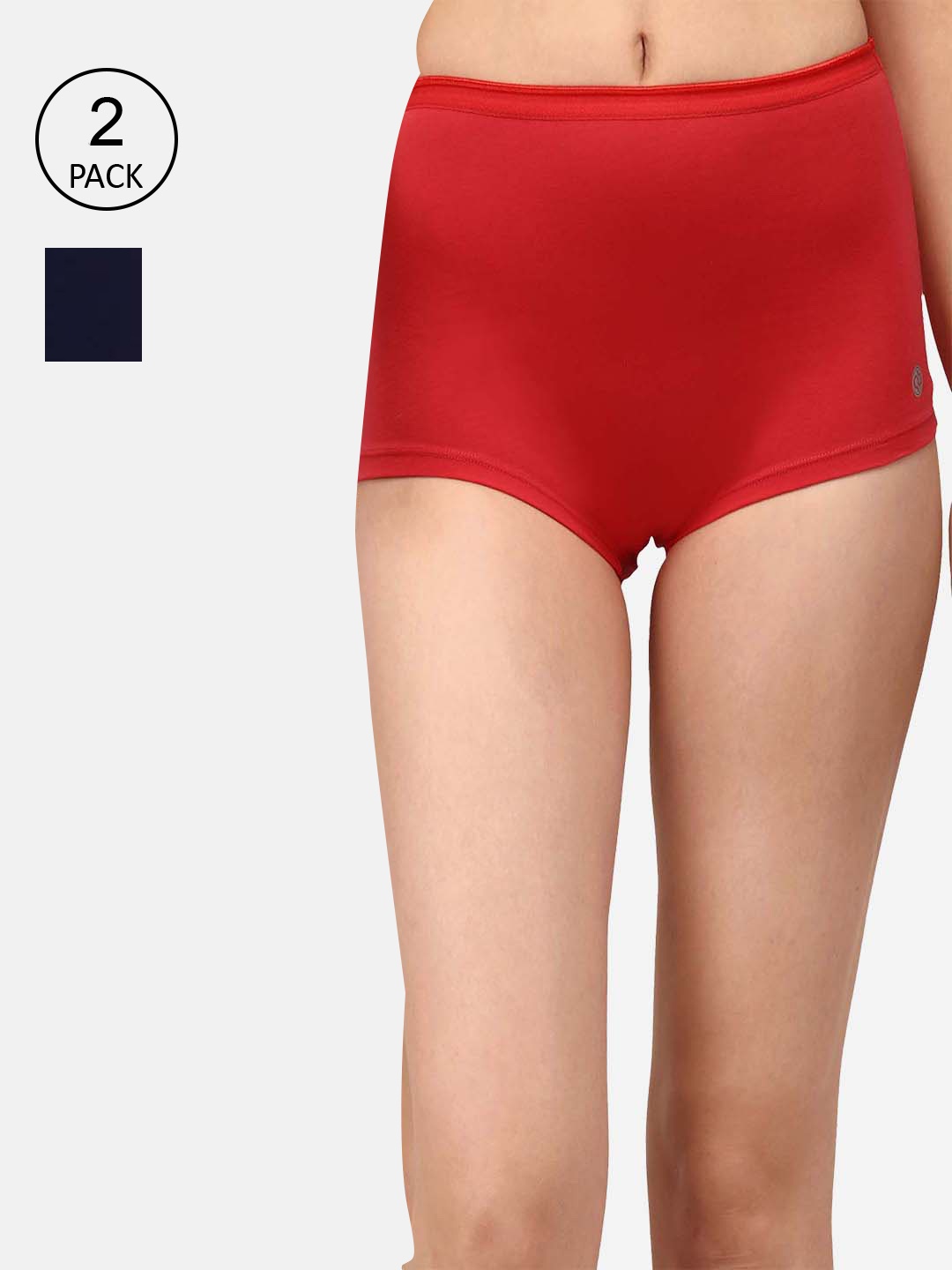 

Soie Women Pack of 2 Black & Red Solid Boy Shorts, Navy blue