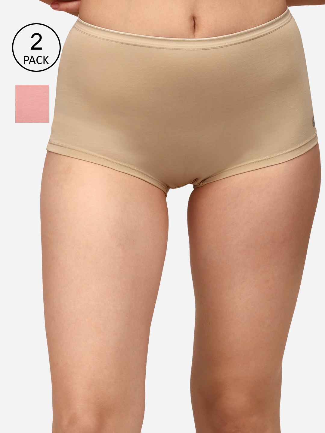 

Soie Women Pack of 2 Beige & Peach Solid Boy Shorts