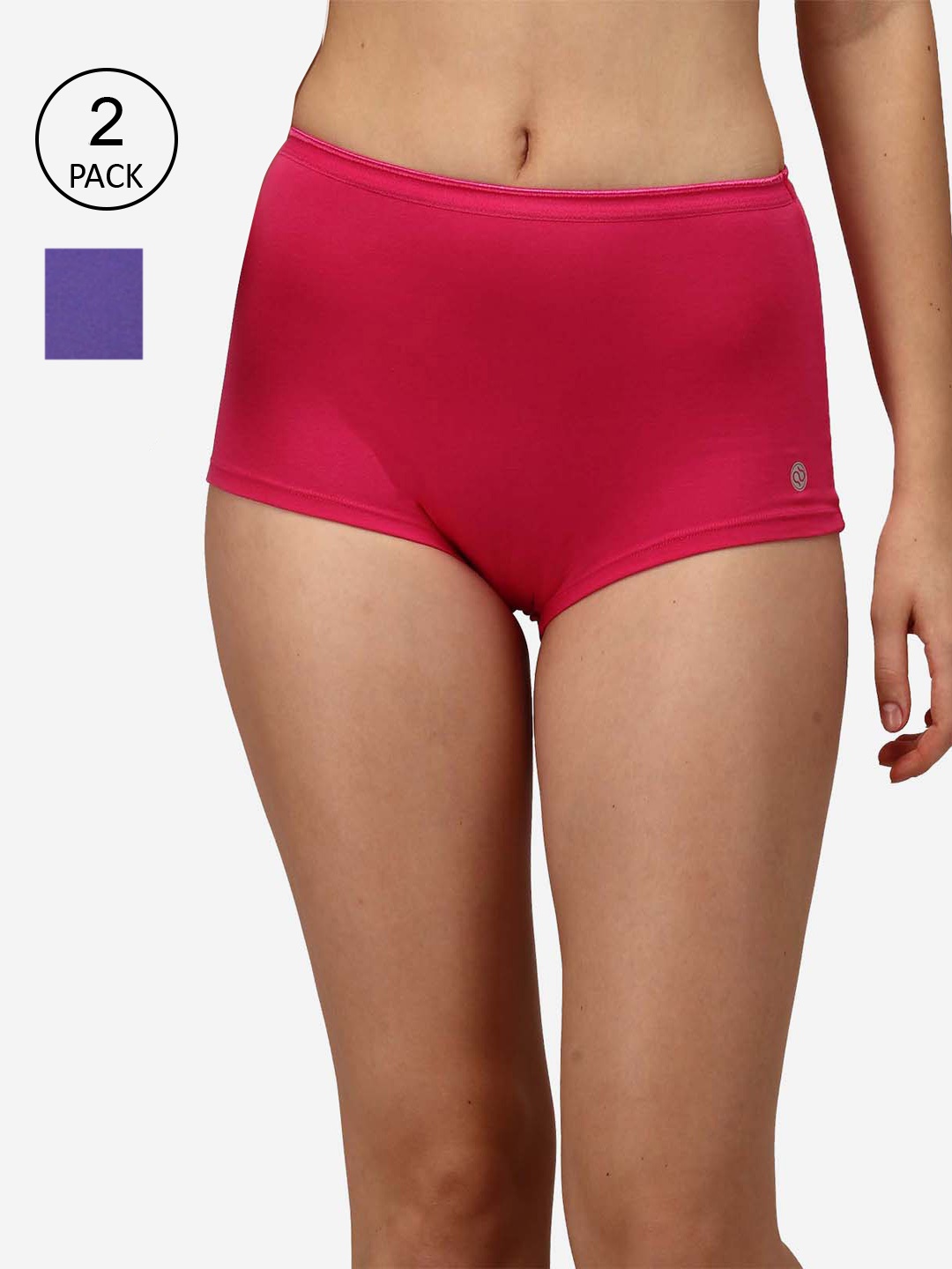 

Soie Women Pack of 2 Purple & Pink Solid Boy Shorts, Blue
