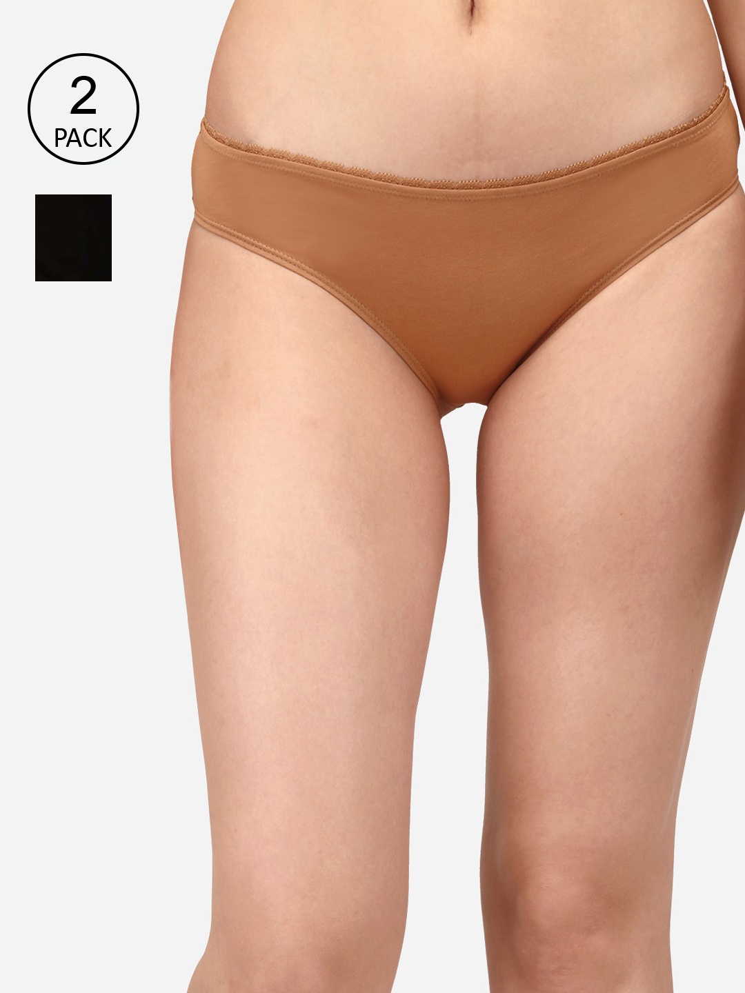 

Soie Women Pack of 2 Solid Mid-Rise Cotton Briefs 2BF-24PACK 2-PACK 2, Brown