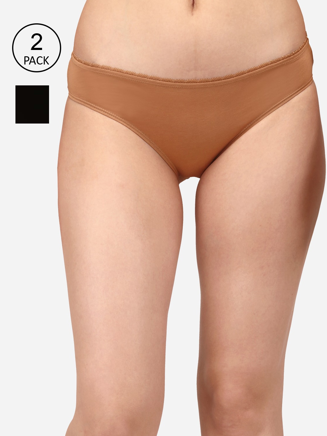 

Soie Women Pack of 2 Solid Mid-Rise Cotton Briefs 2BF-24PACK 2-PACK 2, Black