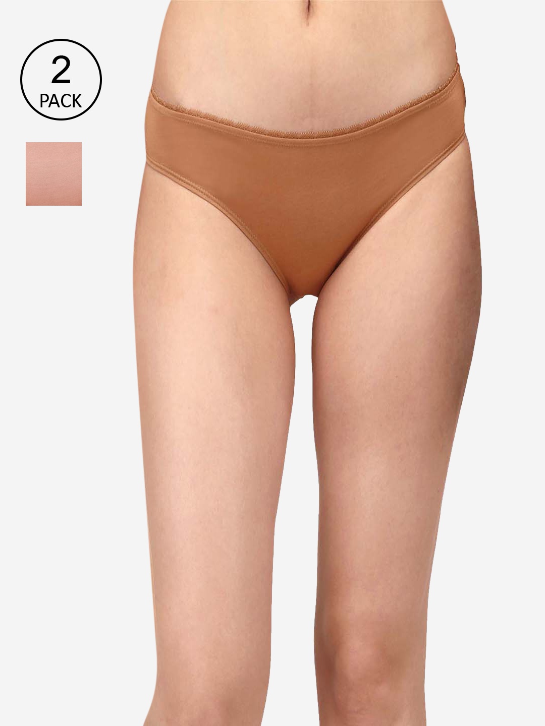 Soie Women Pack of 2 Solid Mid-Rise Cotton Briefs 2BF-24PACK 1-PACK 1, Brown