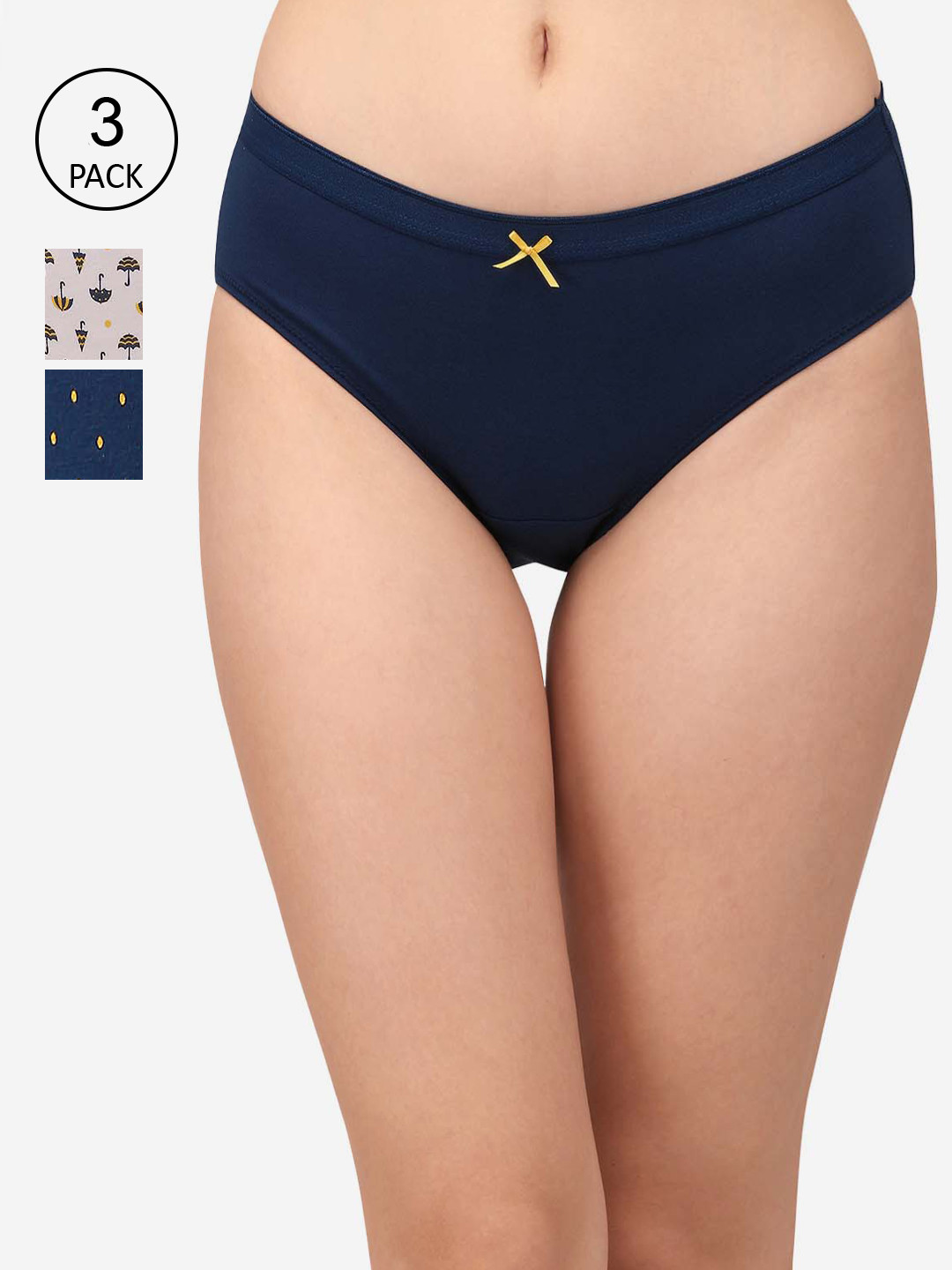 

SOIE (Pack of 3) High Rise Full Coverage Solid and Printed Cotton Stretch Hipster Briefs, Multi