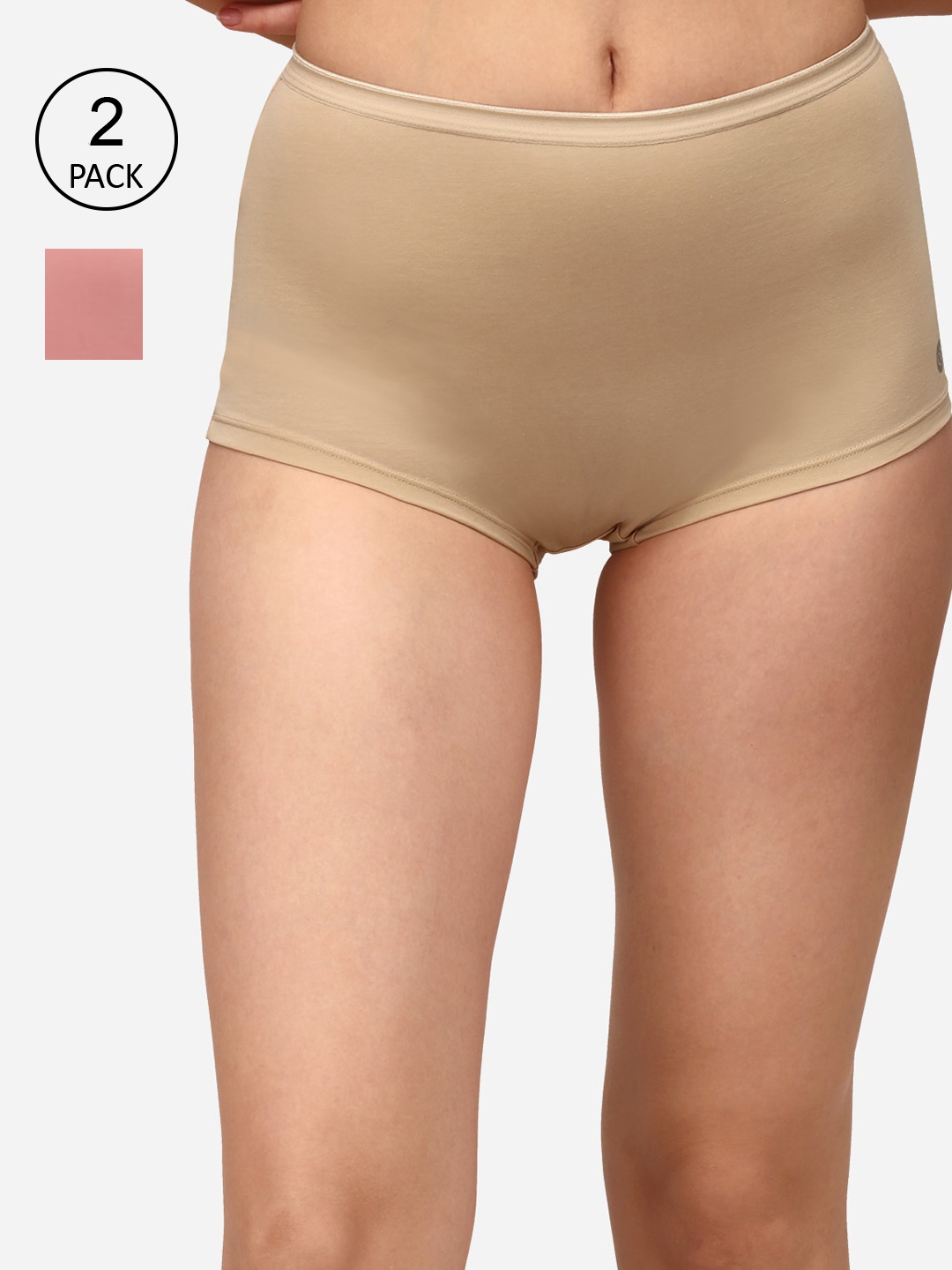 

Soie Women Pack of 2 Beige & Peach Solid Boy Shorts