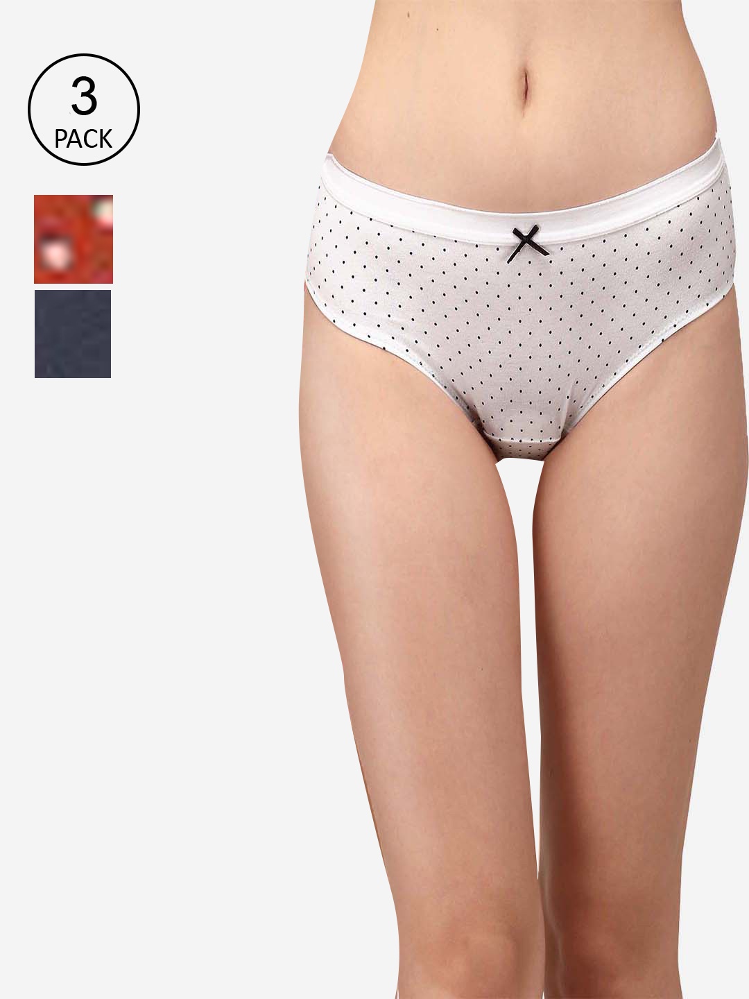 

SOIE Women Full Coverage Solid and Printed Cotton Stretch Hipster Briefs (Pack of 3), Red
