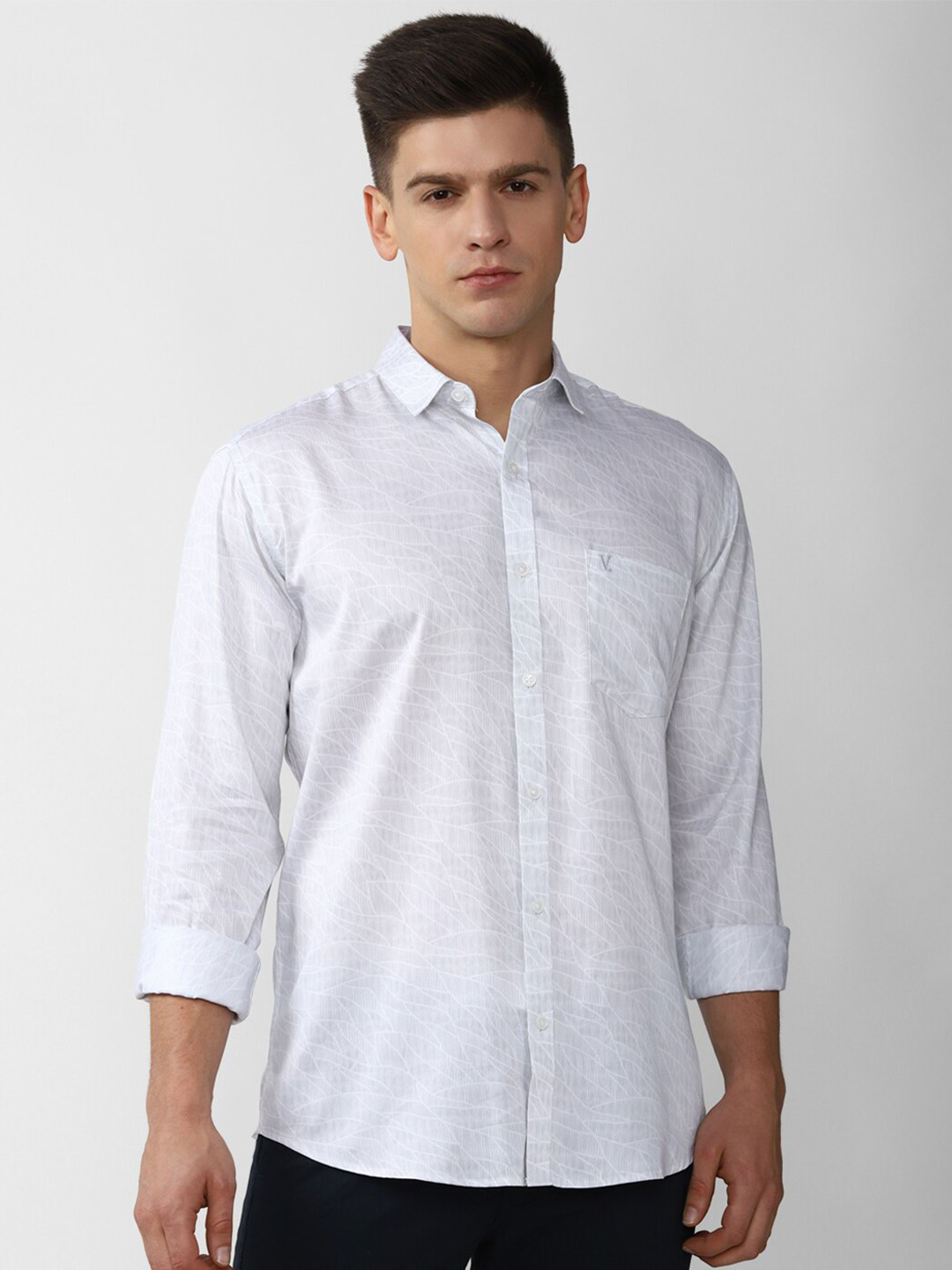 

V Dot Men Grey Slim Fit Printed Casual Shirt