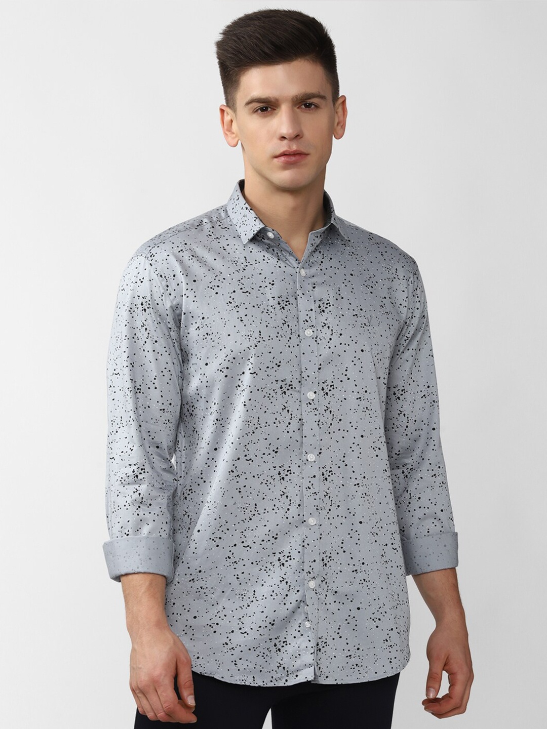 

V Dot Men Grey Printed Slim Fit Casual Shirt