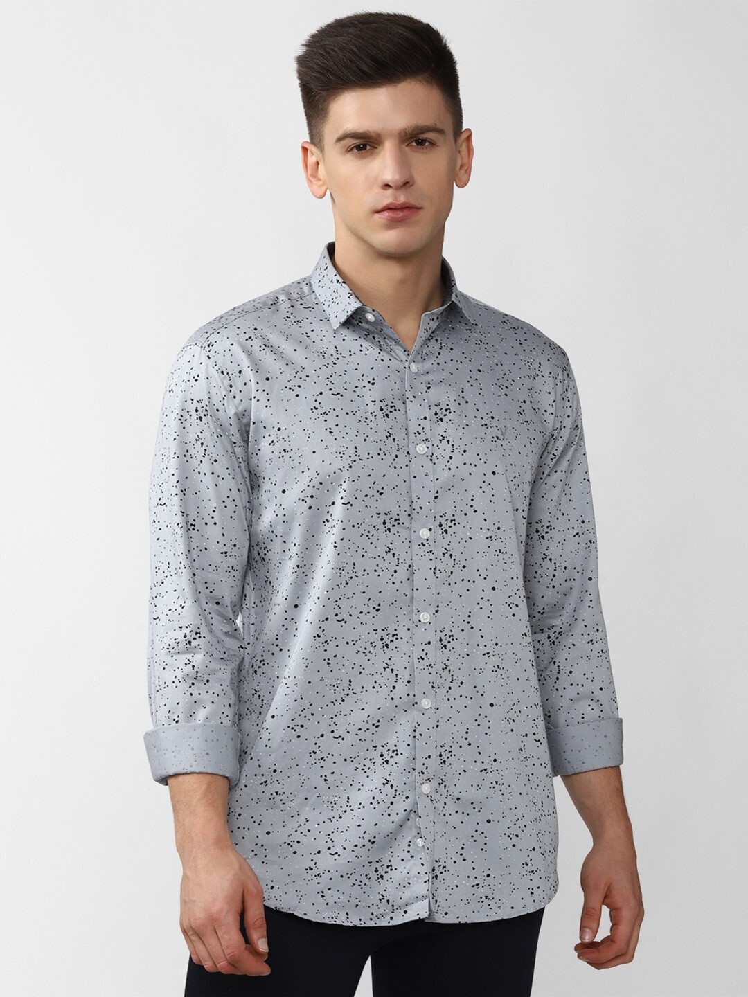 

V Dot Men Grey Slim Fit Printed Casual Shirt