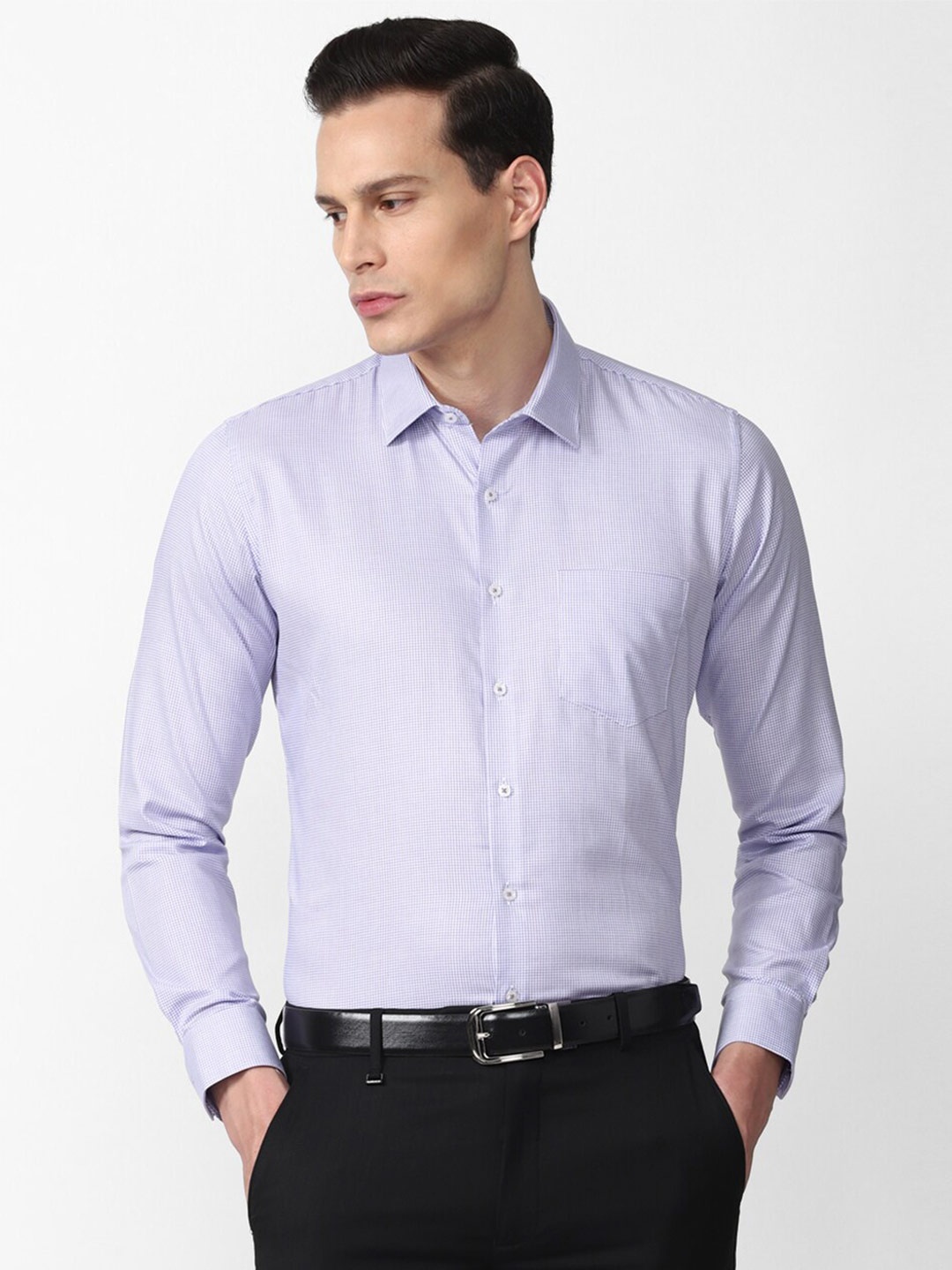 

Van Heusen Men Blue Slim Fit Micro Checks Checked Formal Shirt