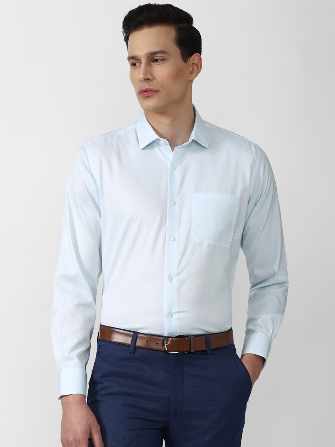 

Van Heusen Men Blue Self Design Formal Shirt