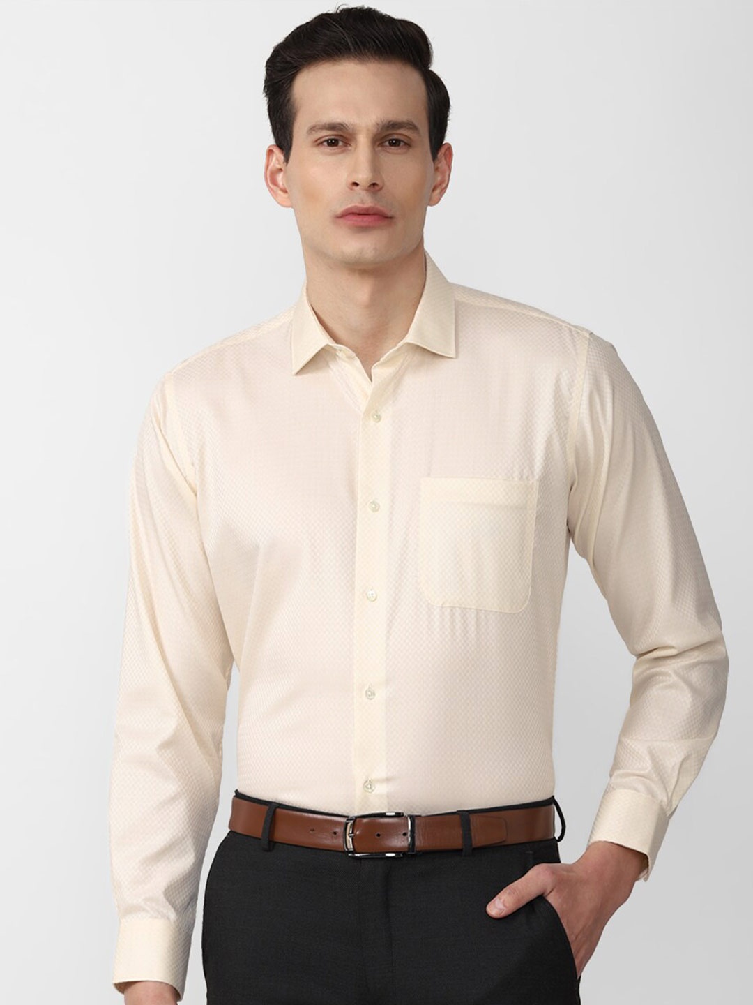 

Van Heusen Men Beige Solid Formal Shirt