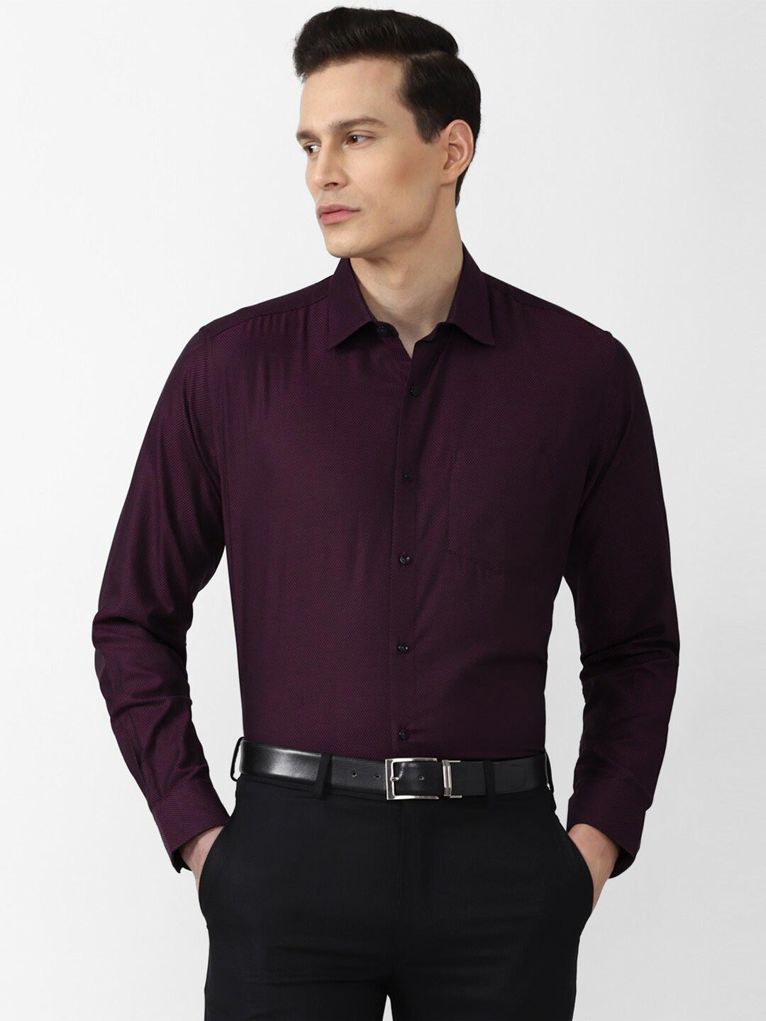 

Van Heusen Men Self Design Cotton Formal Shirt, Magenta