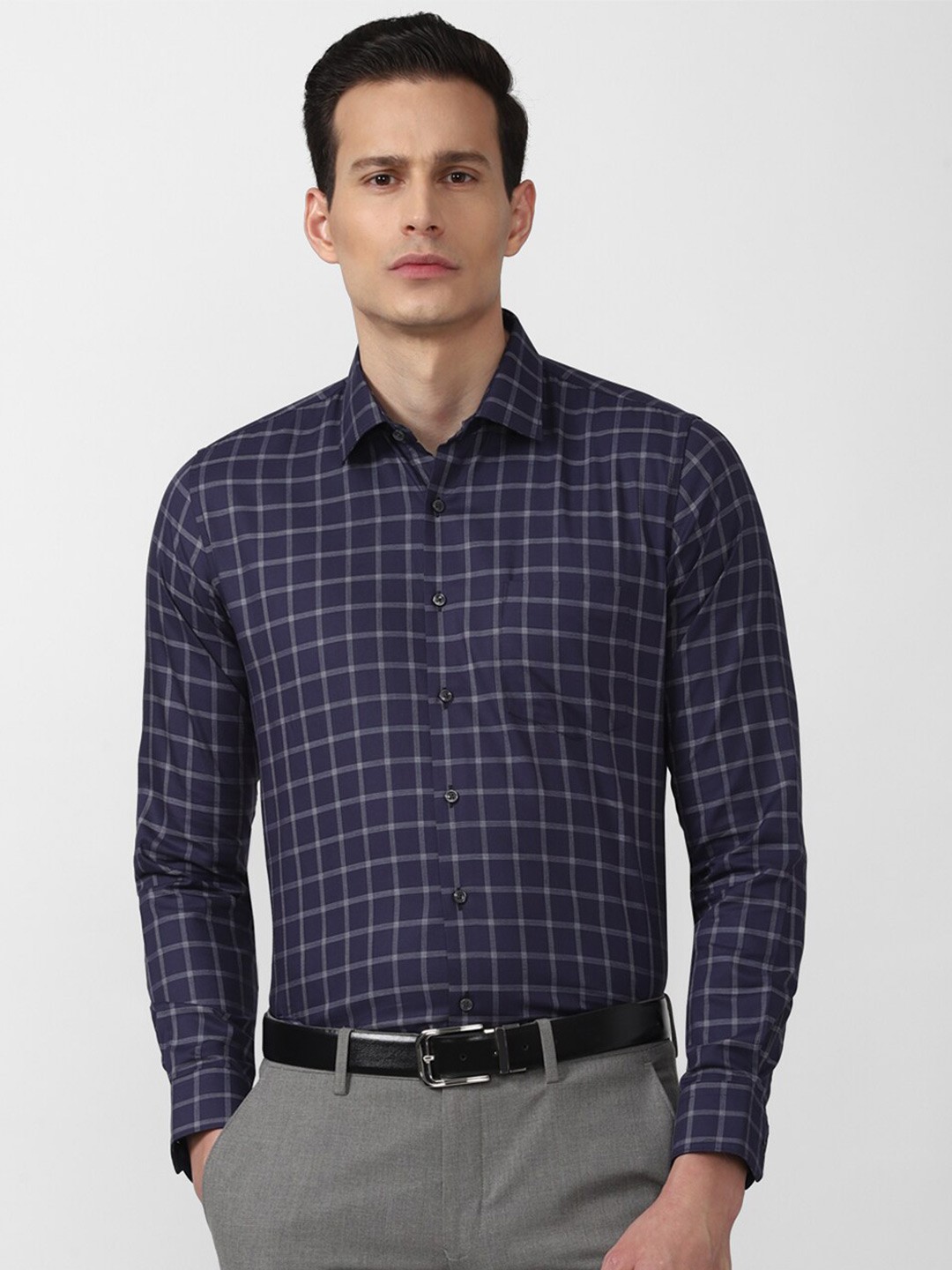 

Van Heusen Men Navy Blue Slim Fit Checked Formal Shirt