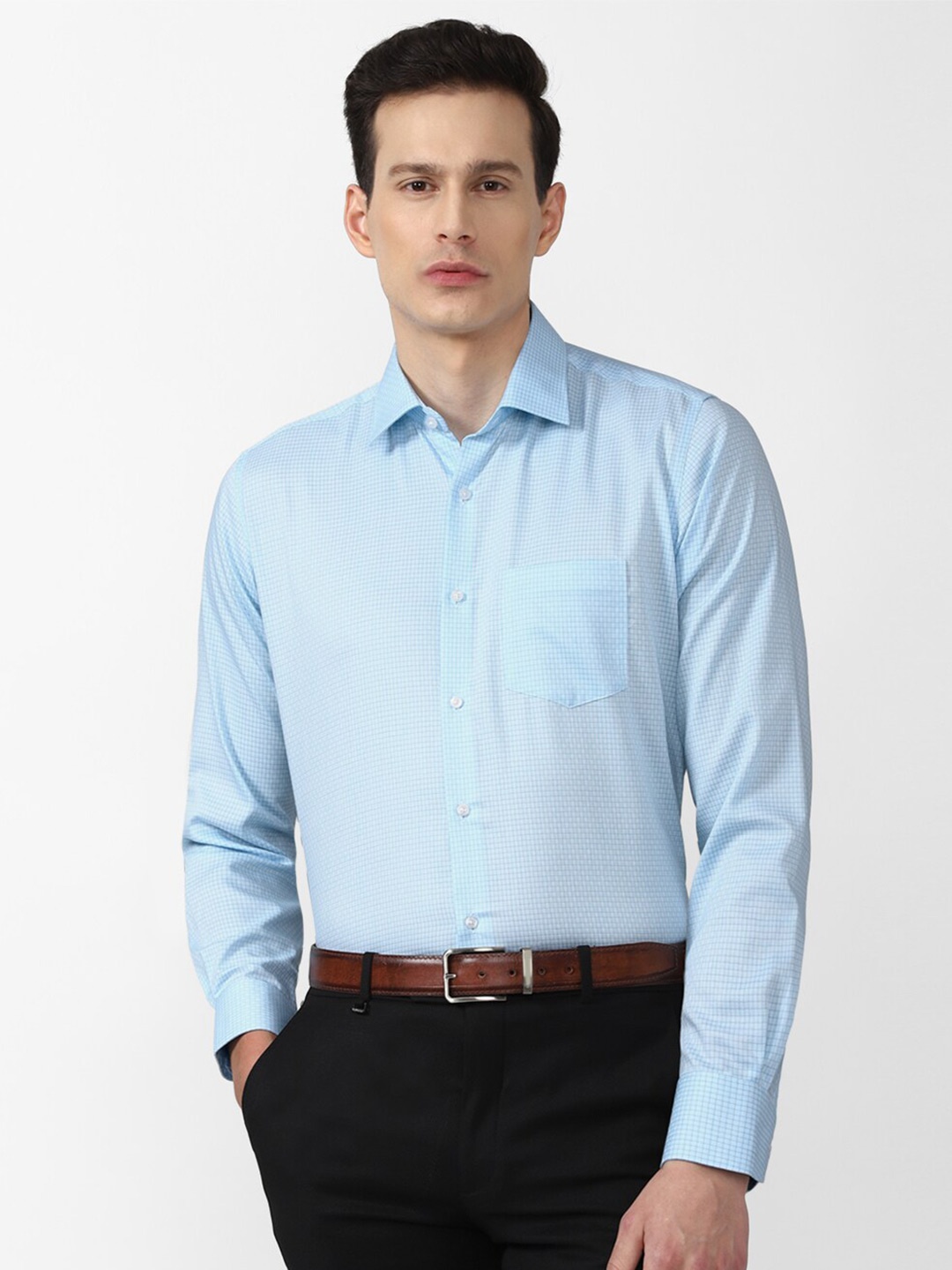 

Van Heusen Men Blue Solid Pure Cotton Formal Shirt