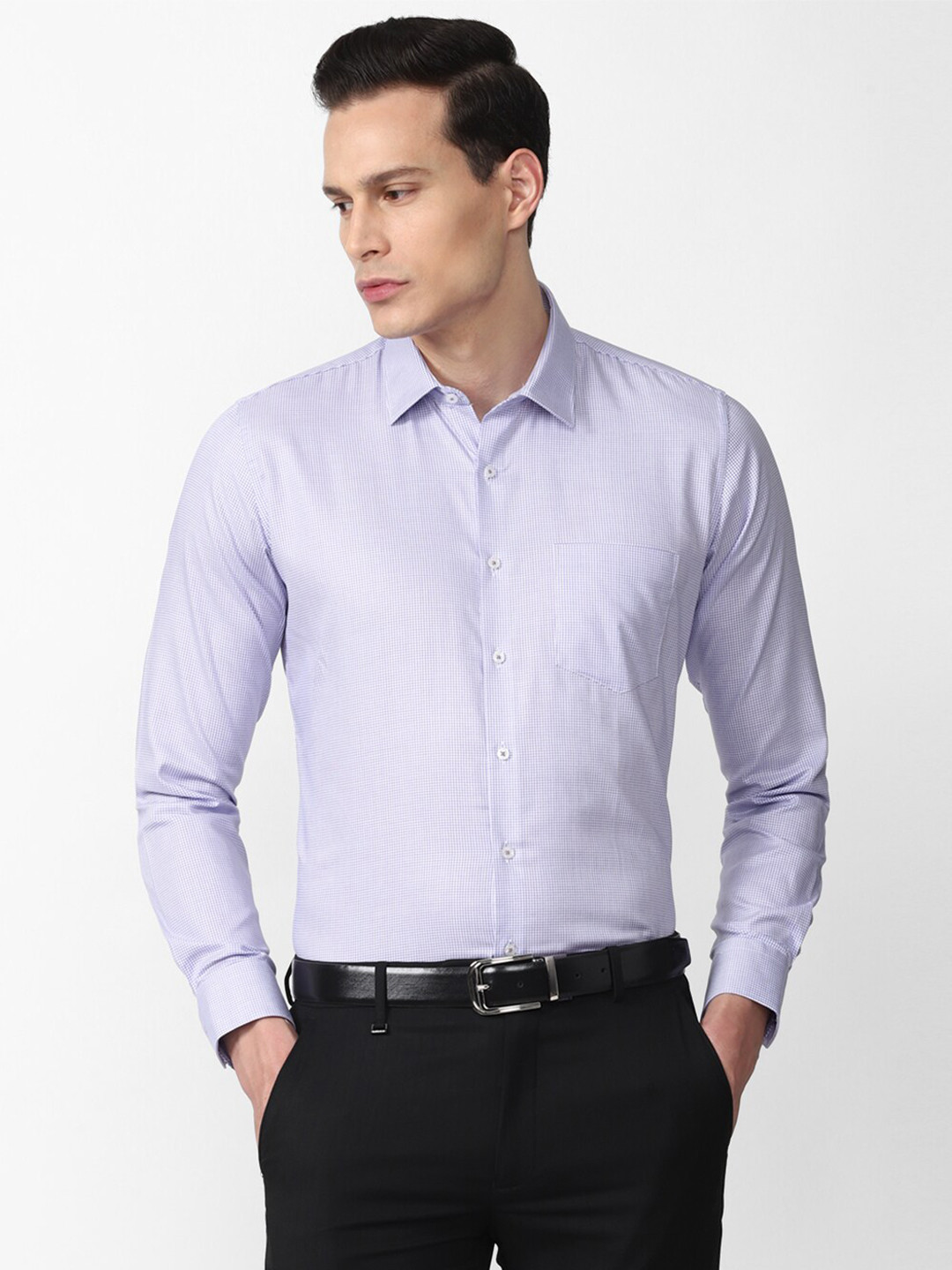 

Van Heusen Men White Slim Fit Micro Checks Checked Formal Shirt