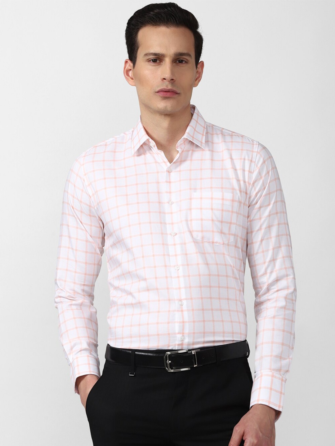 

Van Heusen Men Cream Coloured Slim Fit Checked Formal Shirt