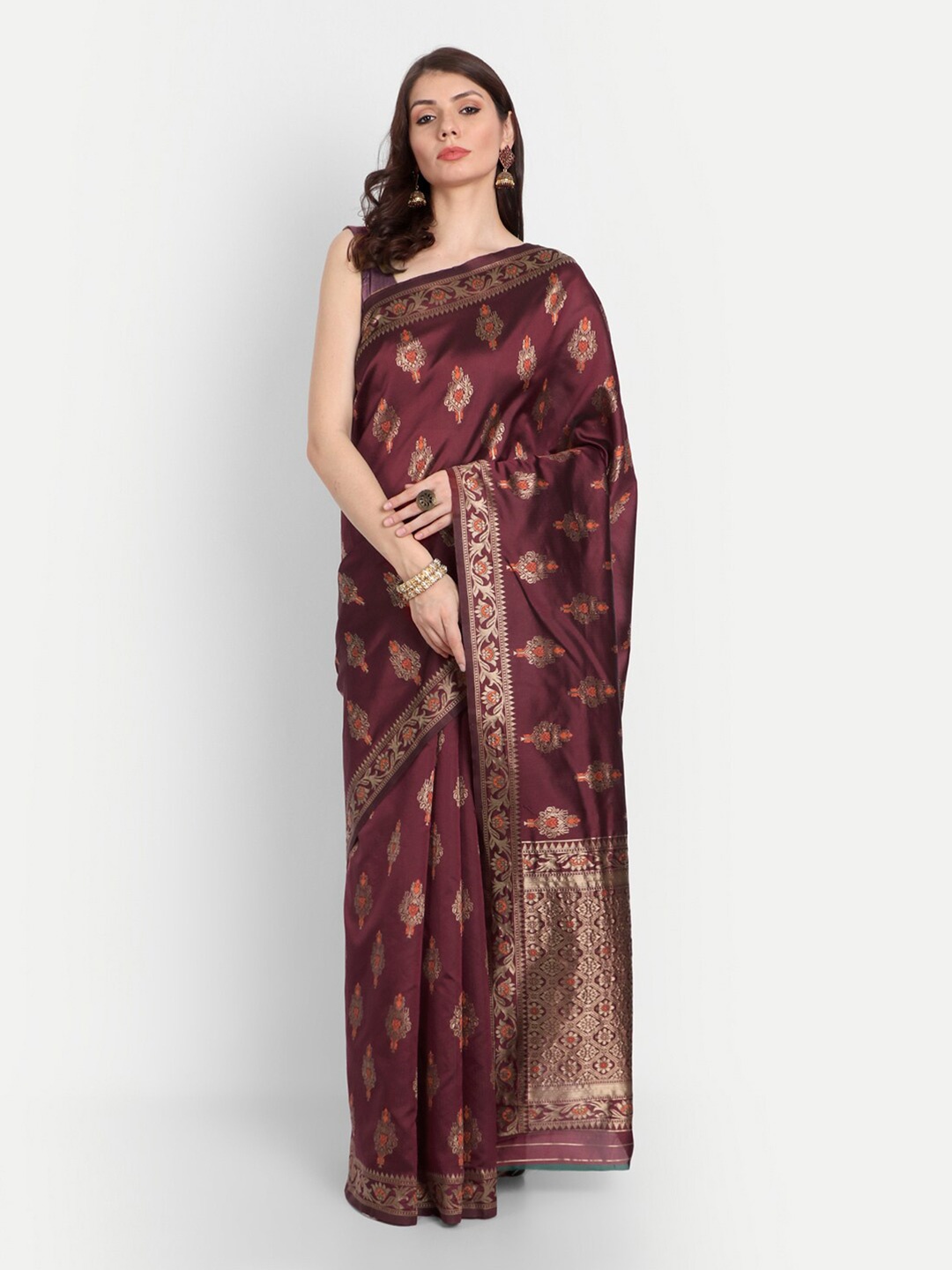 

kasee Maroon & Gold-Toned Woven Design Zari Silk Blend Saree
