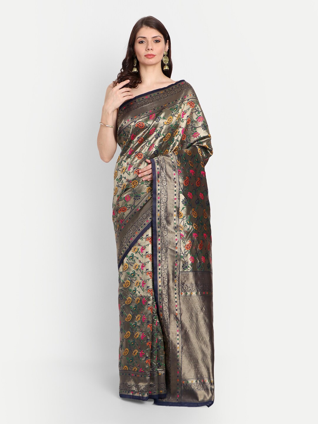 kasee Red & Gold-Toned Woven Design Zari Silk Blend Saree
