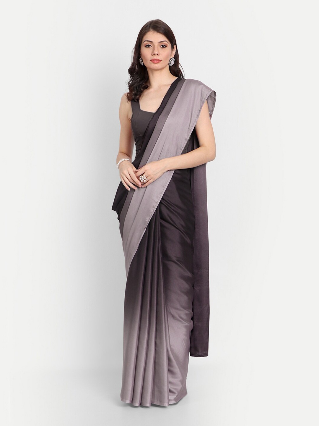 

kasee Black & Grey Melange Ombre Satin Saree