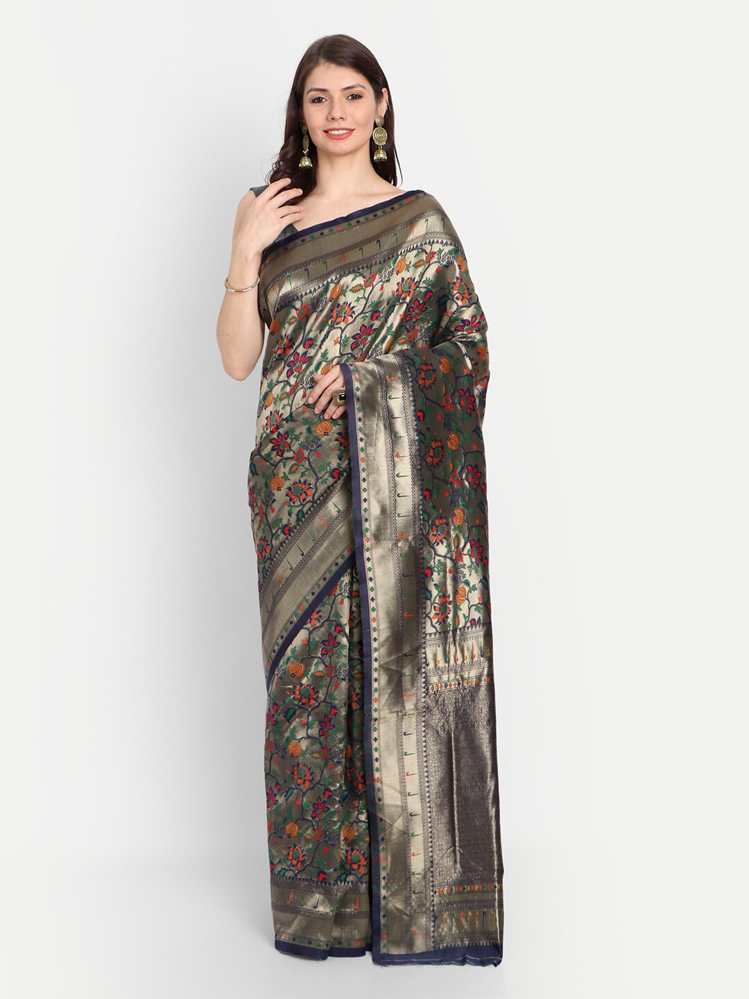 

kasee Navy Blue Woven Design Zari Silk Blend Saree