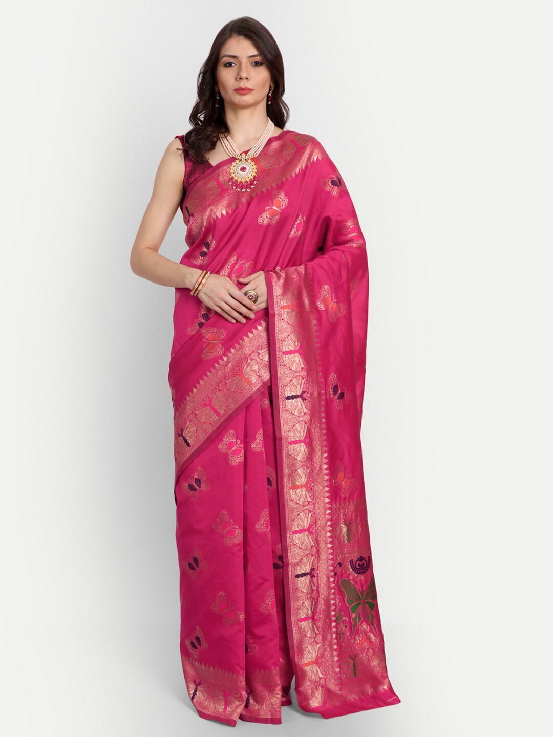 

kasee Red & Gold-Toned Woven Design Zari Silk Blend Saree