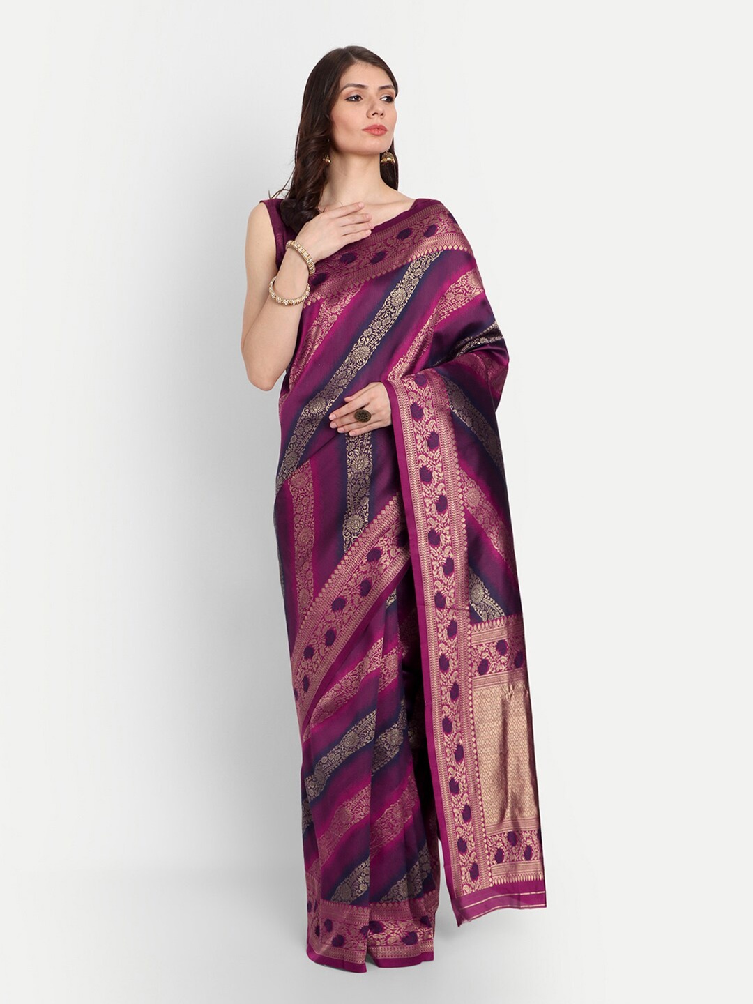 

kasee Magenta & Gold-Toned Ethnic Motifs Zari Silk Blend Saree