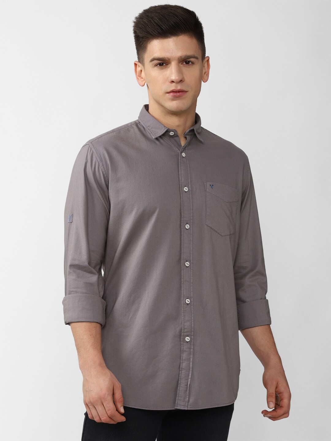 

VAN HEUSEN DENIM LABS Men Grey Cotton Slim Fit Casual Shirt