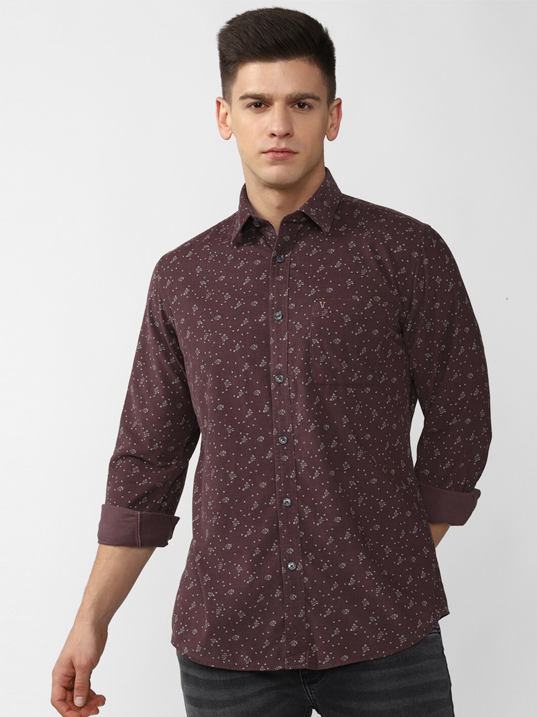 

Van Heusen Sport Men Maroon Slim Fit Floral Printed Pure Cotton Casual Shirt