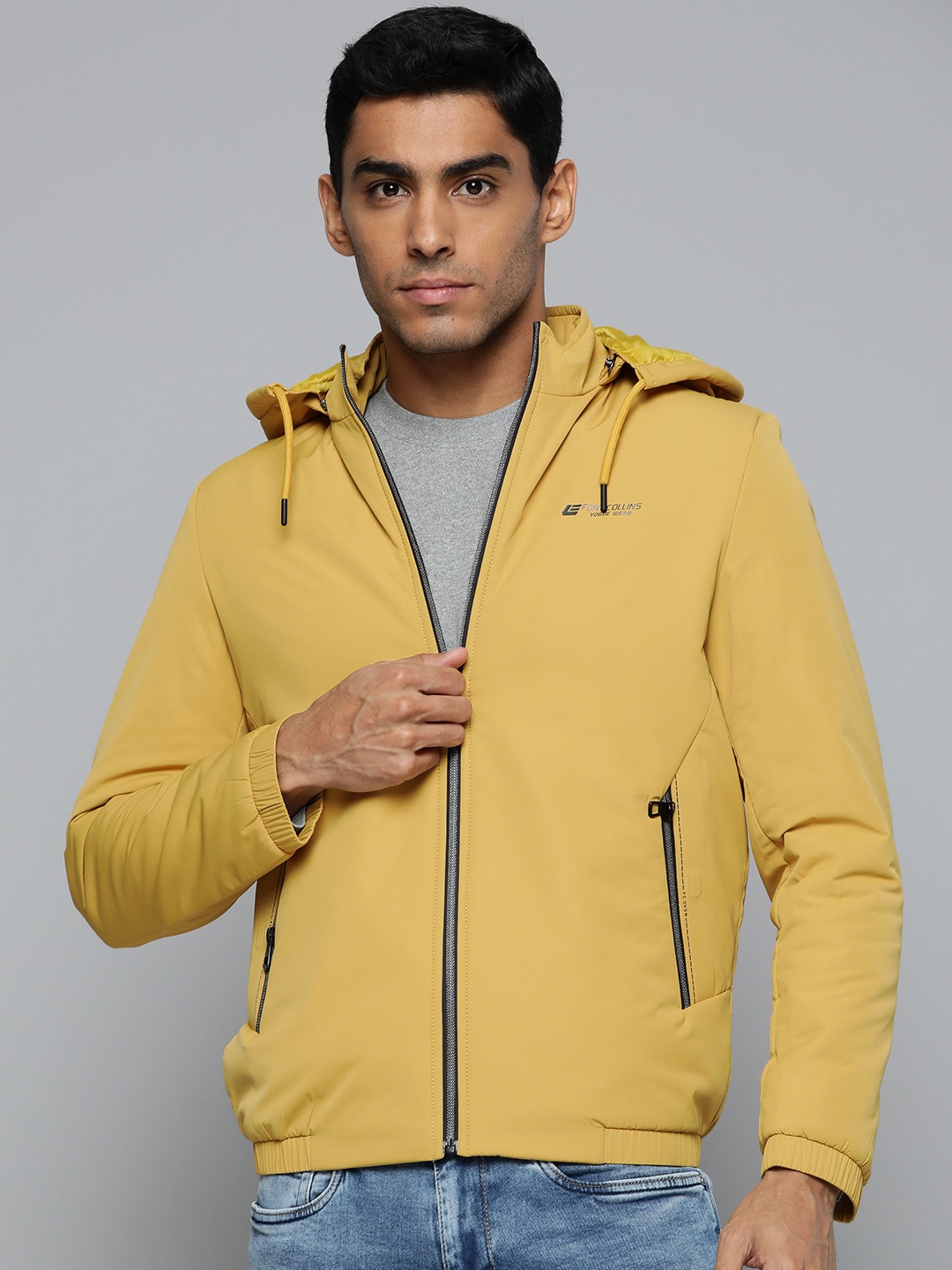 

Fort Collins Men Yellow Solid Padded Jacket With Detachable Hood
