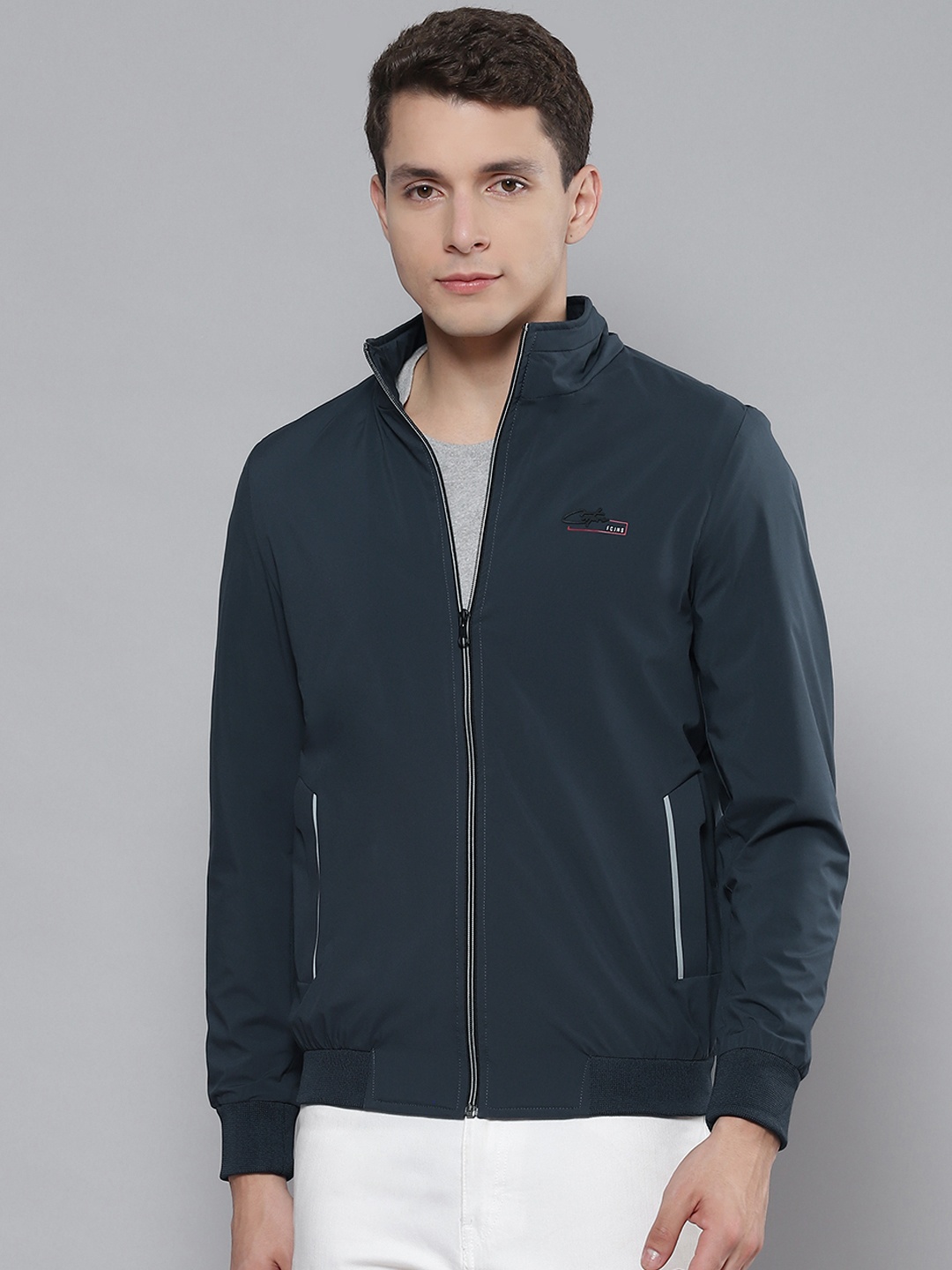 

Fort Collins Men Navy Blue Solid Bomber Jacket